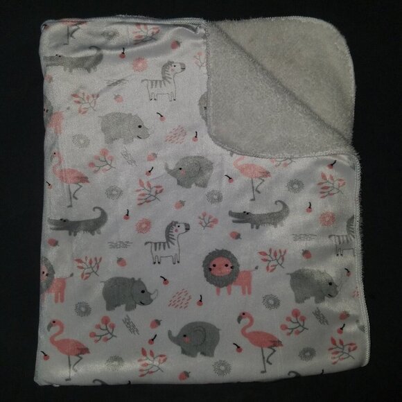 RN 119741 Pink Gray Baby Blanket Lovey Lion Zebra Rhino Elephant Flamingo SL - Picture 1 of 4